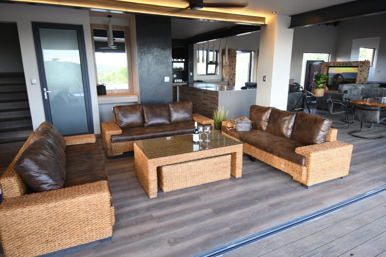 Dark wooden outdoor lounge area