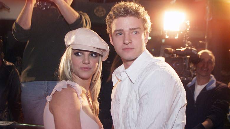 Britney Spears, Justin Timberlake looking into distance