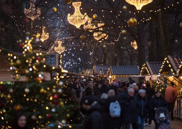 View of the Christmas market with many people