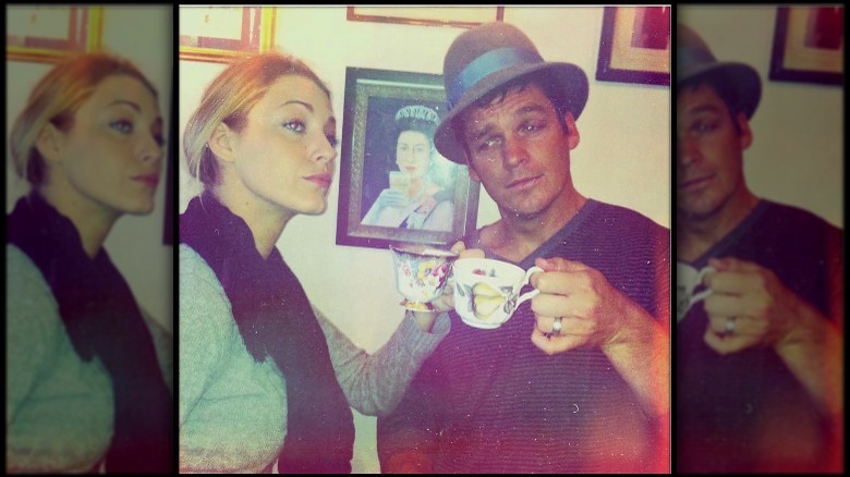 Blake Lively drinking tea with Bart Johnson