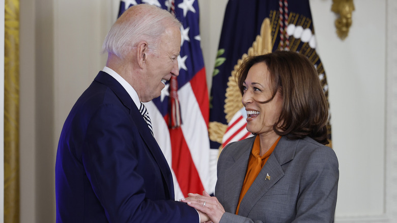 Joe Biden and Kamala Harris shaking hands