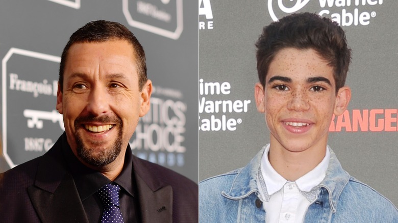 Adam Sandler on red carpet, left, and Cameron Boyce, right