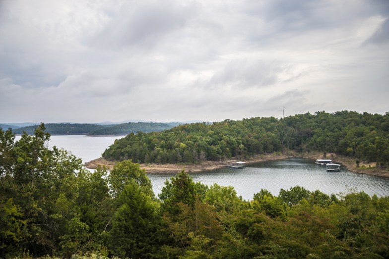 View of Bull Shoals Lake and cloudy sky