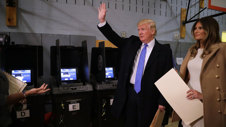 Donald and Melania Trump at voting center