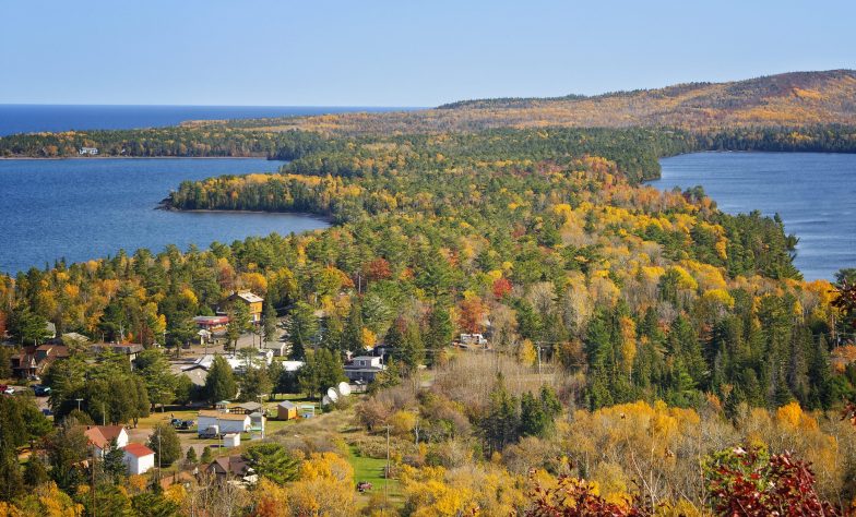 Overview of Copper Harbor in autumn