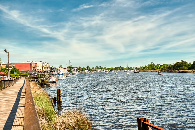 The boardwalk on the river of downtown Georgetown, South Carolina