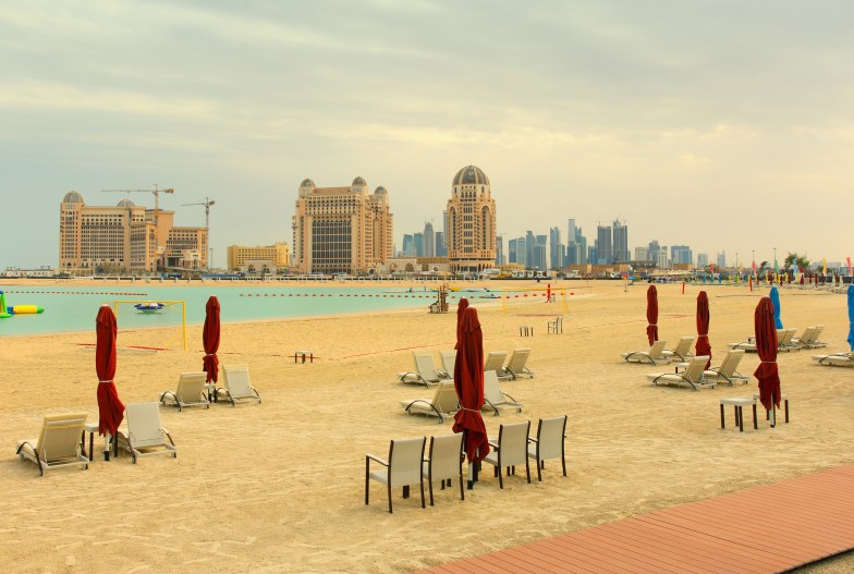 Katara Beach looking out to the Doha skyline