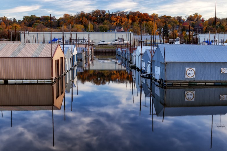 Boathouses in Bayfront Park in Red Wing, Minnesota