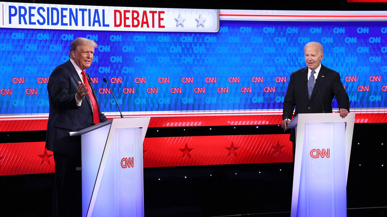 Donald Trump and Joe Biden debate each other