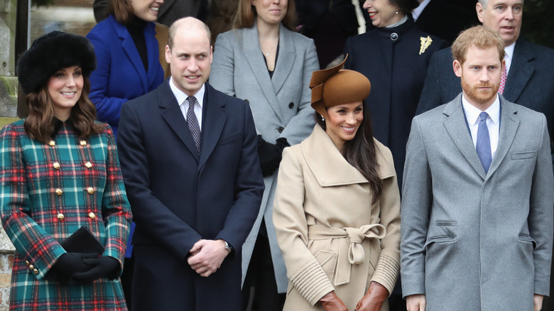 Kate, William, Harry, and Meghan in Winter clothes