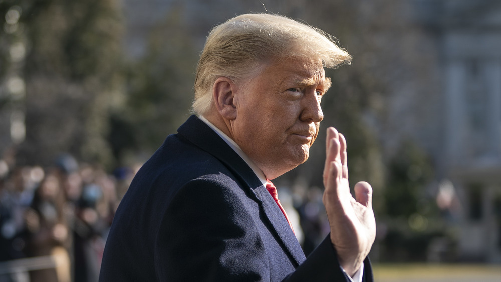 Donald Trump waving and smirking