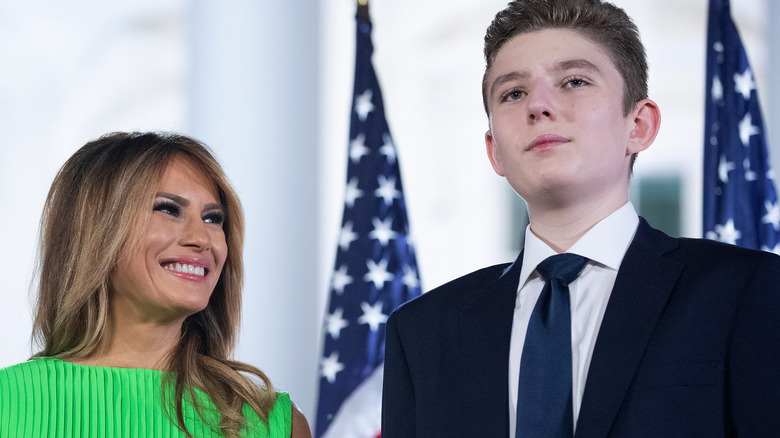 Melania Trump smiling at Barron Trump