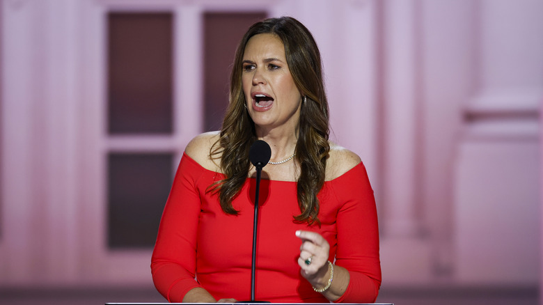 Sarah Huckabee red dress speaking at 2024 RNC