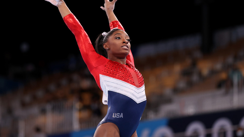 Simone Biles posing in the Olympics