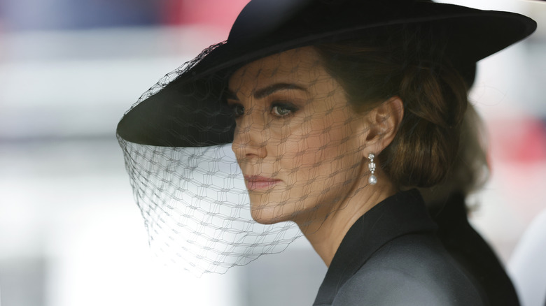 Kate Middleton wearing black funeral veil