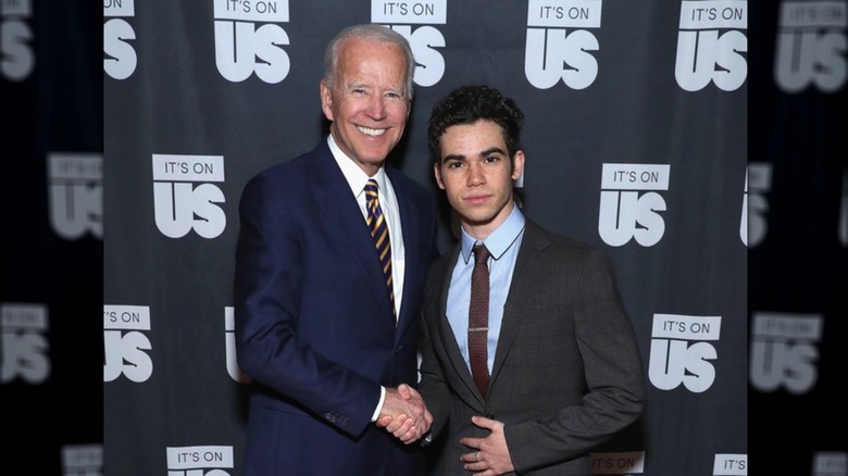 Joe Biden poses with Cameron Boyce on red carpet