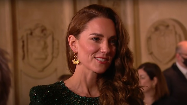 Kate Middleton with loose curls over her shoulder