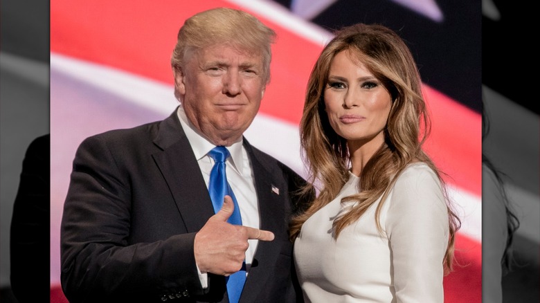 Donald Trump pointing at Melania Trump