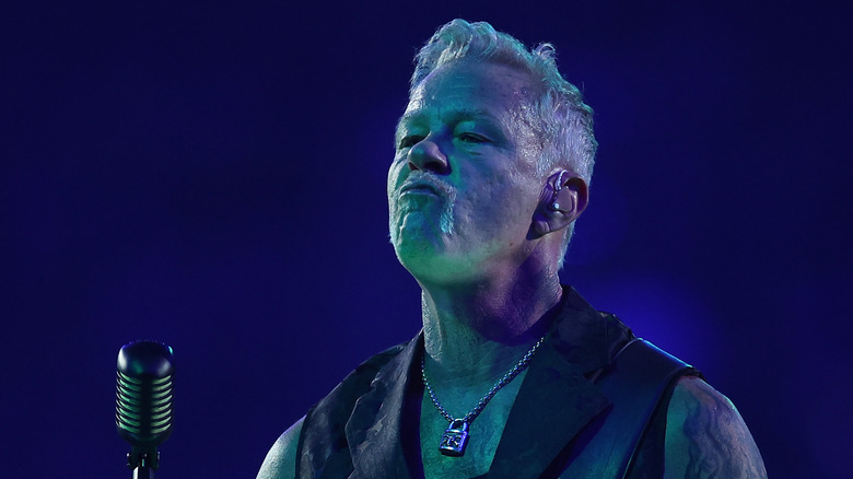 James Hetfield frowning during concert with Metallica