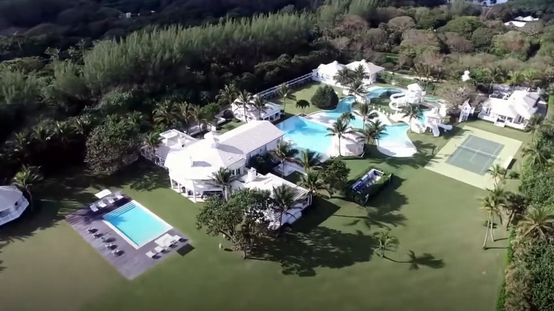 aerial view of structures and pools