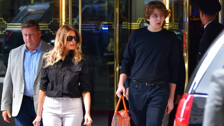 Melania, Barron Trump exiting building