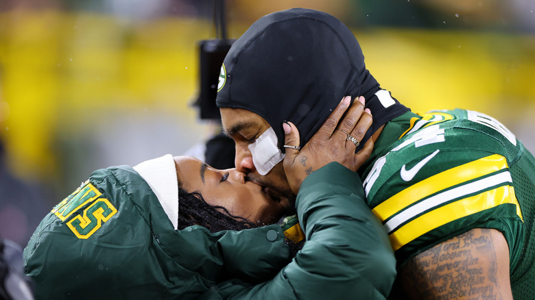 Simone Biles supports her husband at a Packers game