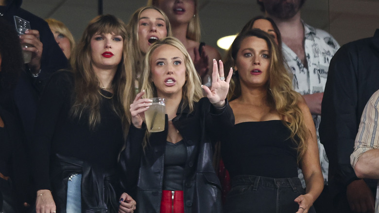 Taylor Swift, Brittany Mahomes, and Blake Lively watching the game