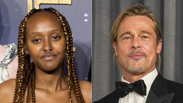 Zahara Jolie-Pitt, left, and Brad Pitt, right